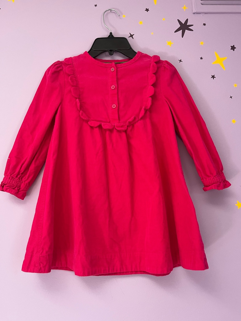 Mini Boden Hot Pink Ruffle-Trim Long Sleeve Dress
